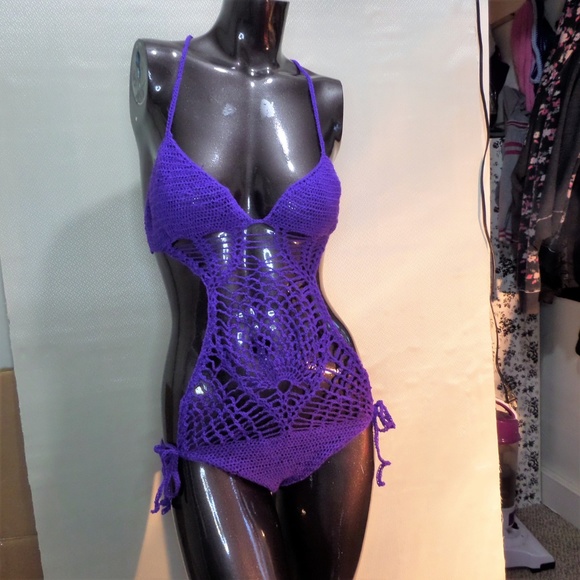 366 NWT Crocheted Pineapple Monokini- Purple - Picture 4 of 7